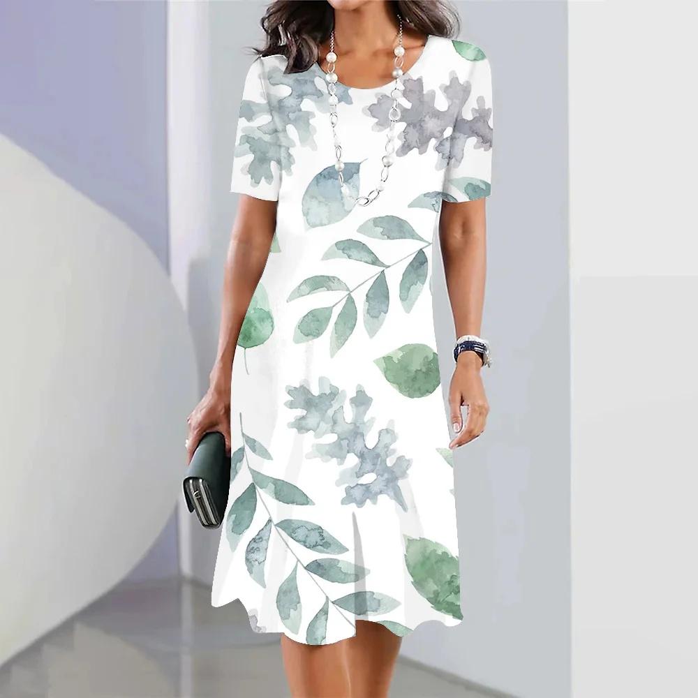 New Botanical & Flower Print Women's Dresses Plus Size Elegant Long Dresses Female Women Clothing One-piece Dress