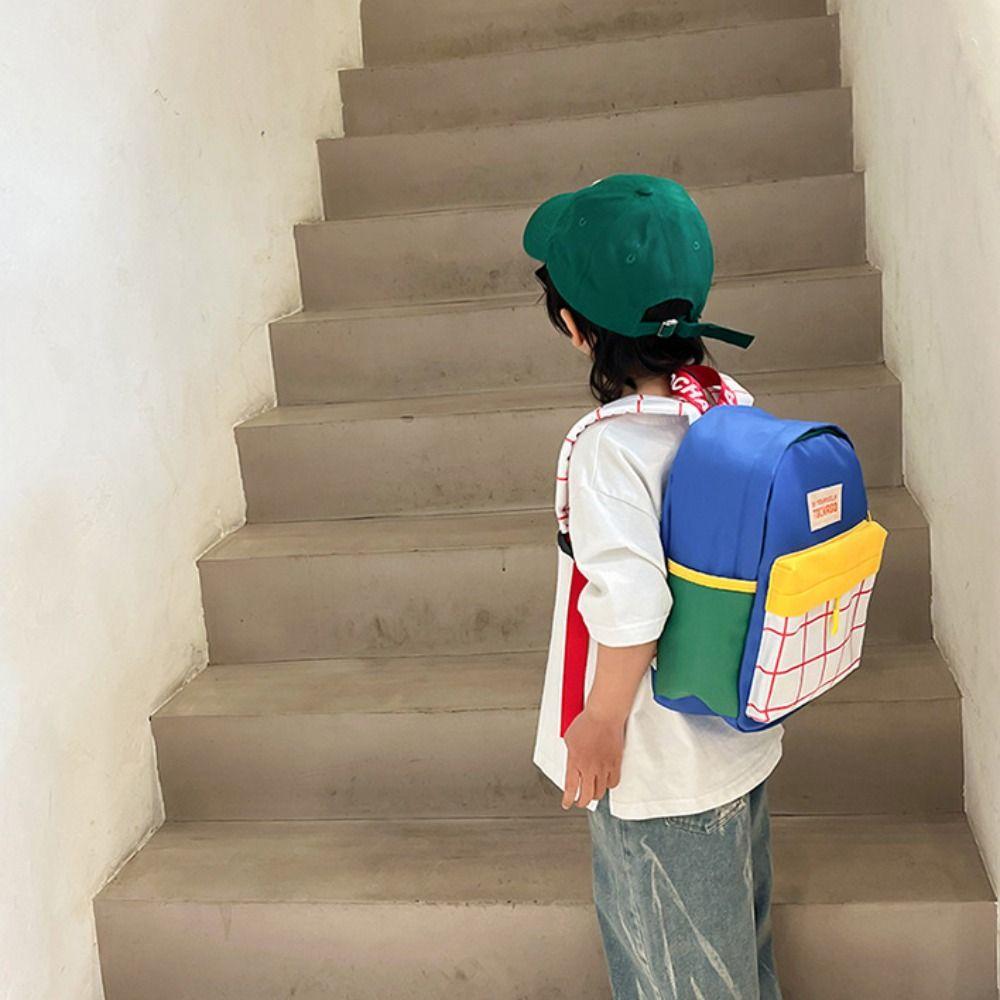 Large Capacity Contrast Color Plaid Backpack Korean Style Cute Shoulder Bag Gift