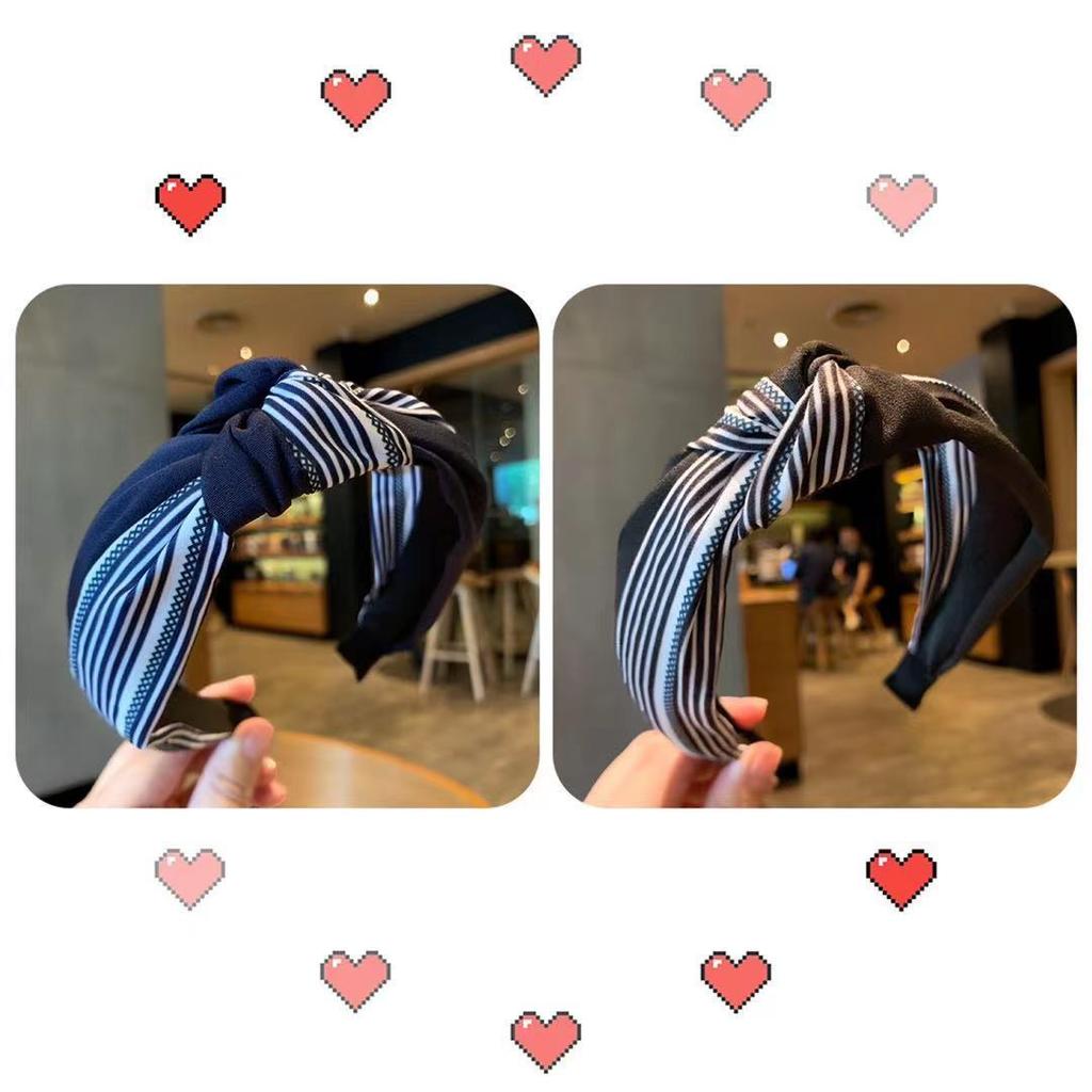 Striped yellow headband for women, versatile for outdoor face washing, simple Korean style headband, wide edge pressed hairpin, retro style