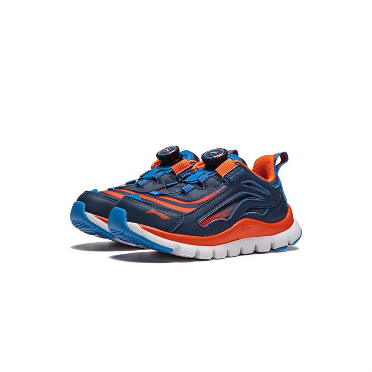 Li Ning Kids Knob Version Low Top Running Shoes Kids Running Shoes Deep-Navy Bright-Orange YKNU090-1