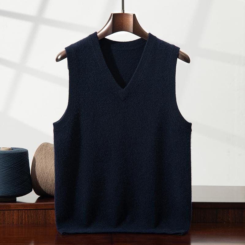 100% kasjmier heren mouwloos business casual effen kleur gebreide trui vest los Trek V-hals Tops T-shirts basic Jumper