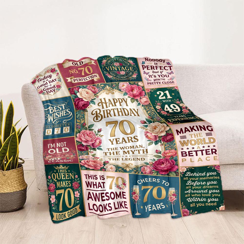 Happy 70th Birthday Celebration Flannel Blanket-Soft and Suitable for Sofas,Beds,Offices,Travel,All Seasons,Great Gift for Holidays and Birthdays.