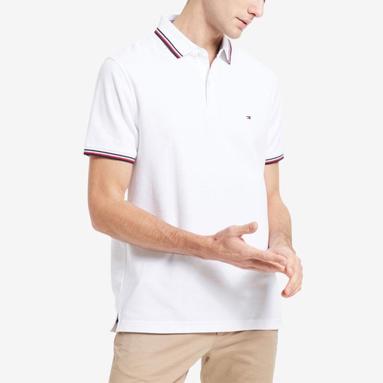 Tommy Hilfiger Golf Kıyafeti Amerikan Vintage Klasik Pamuklu Çizgili Dekoratif Polo Yaka Erkek Üst Beyaz C8178B2300112