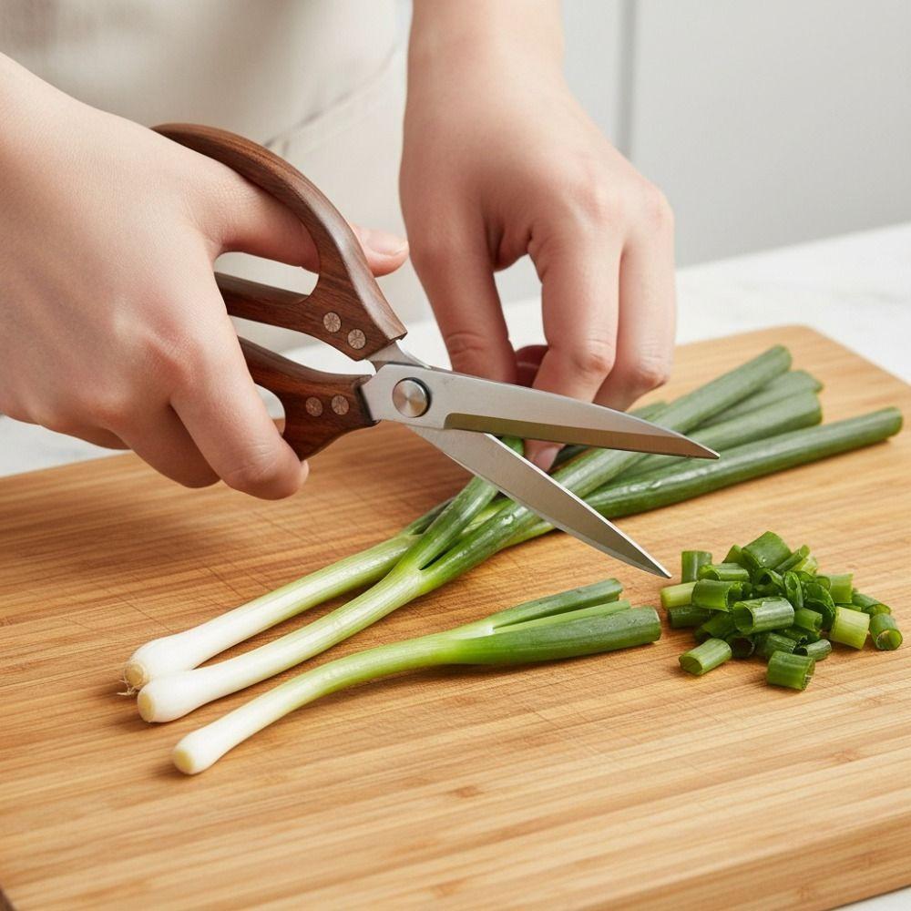 Heavy Duty Wood Handle Kitchen Scissor Non-Slip Stainless Steel Barbecue Scissor Ergonomic Handle Sharp Kitchen Shear Vegetable