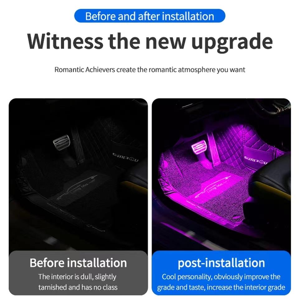 Neon LED Car Interior Ambient Foot Strip Light Accessories Back light Remote App Music Control Auto Decorative Atmosphere Lamp
