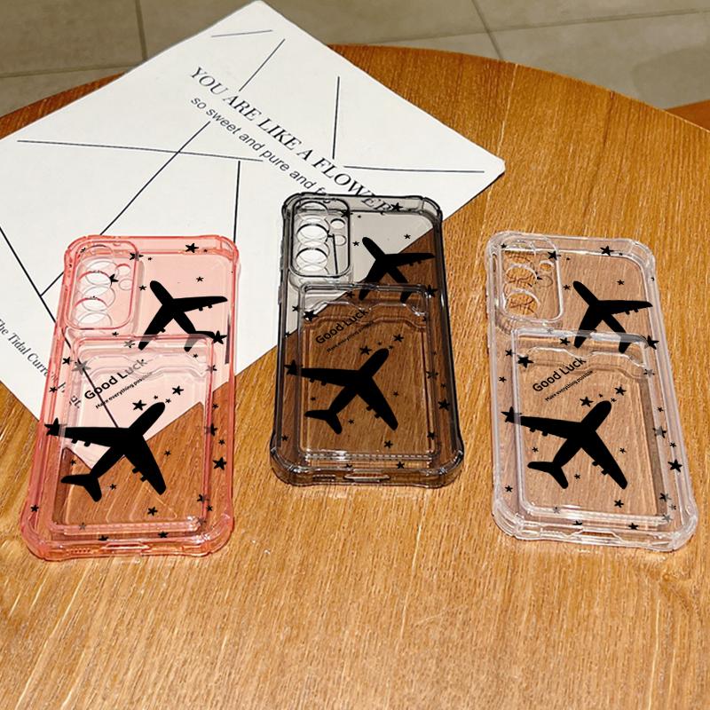Card Bag Wallet Case For Samsung Galaxy S25 S24 S22 Ultra S23 S24 FE A55 A35 A15 A16 A56 Creative Aircraft Print TPU Phone Cover