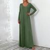 Damen Modisches Einfarbiges V-Ausschnitt Langarm Lässiges Locker Sitzendes Überziehkleid Lang