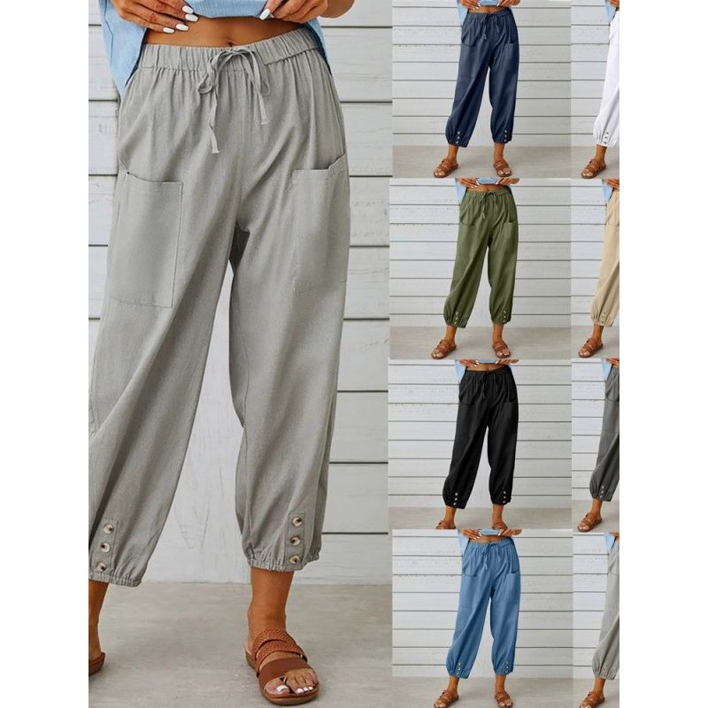 Loose Nine-Inch Pants and Wide-Leg Pants Pure Color Loose Cropped Pants Loose Pants