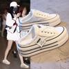 sponge cake canvas bag head half slippers women's summer wear 2025 new heelless platform white shoes lazy cloth shoes