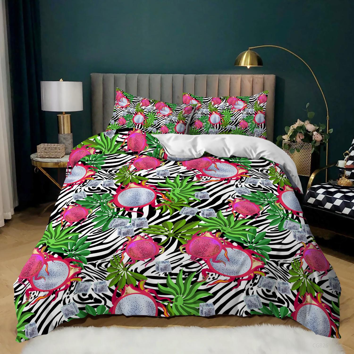 

Черный комплект постельного белья, покрывало для детей и взрослых, милый пододеяльник с рисунком из мультфильма «Тропические фрукты», покрывало размера «queen-size» 135x200cm 2pcs