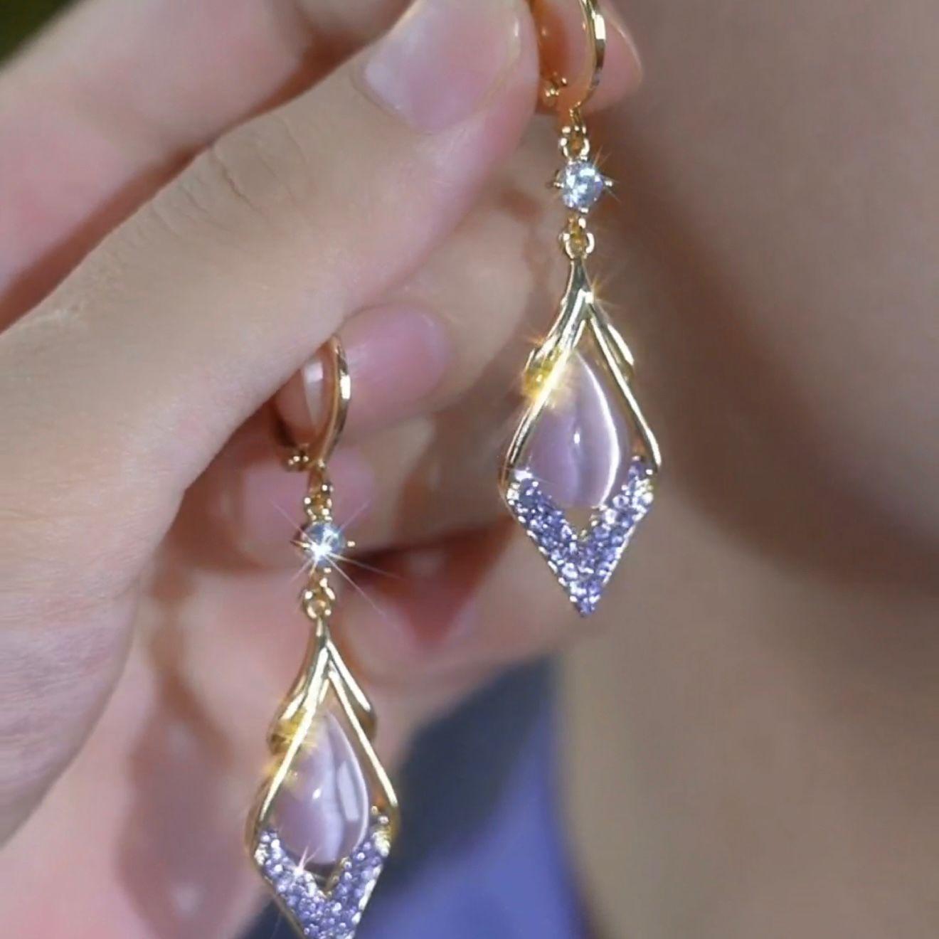 Purple Diamond Earrings, Women s New Popular High-end Earrings, Niche Temperament Earrings, Ear Studs, Ear Hooks