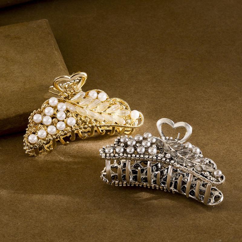 Korean Pearl Metal Hair Claw Clip for Mature Styles