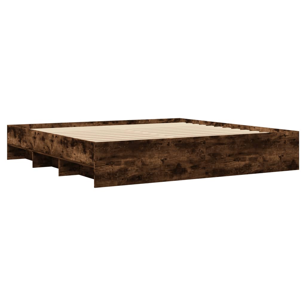 Bed Frame without Mattress Smoked Oak Finish 180 x 200 cm Engineered Wood