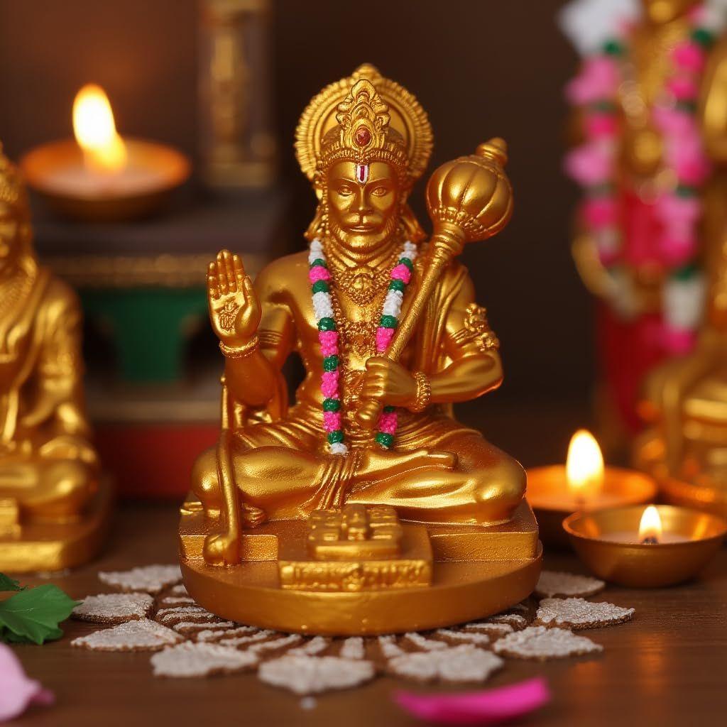 Idole d'Hanuman pour tableau de bord de voiture, Murti pour la maison avec Hanuman Chalisa pour la protection contre l'énergie négative, la chance et le succès