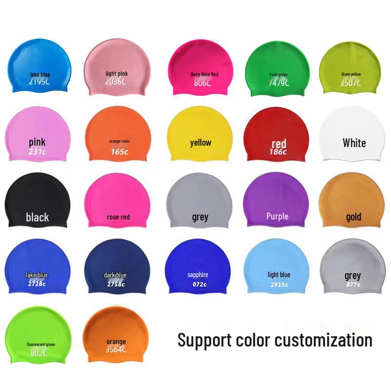 Adult & Children's Silicone Swim Cap - Unisex, Solid Color, Plus Size, Customizable with Logo