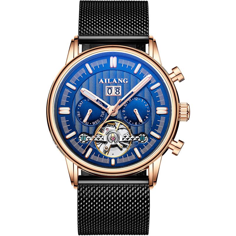 AILANG Brand Leather Tourbillon Man Watches Luxury Automatic Mechanical Sport Waterproof Watches Men's Luminous Calendar Reloj