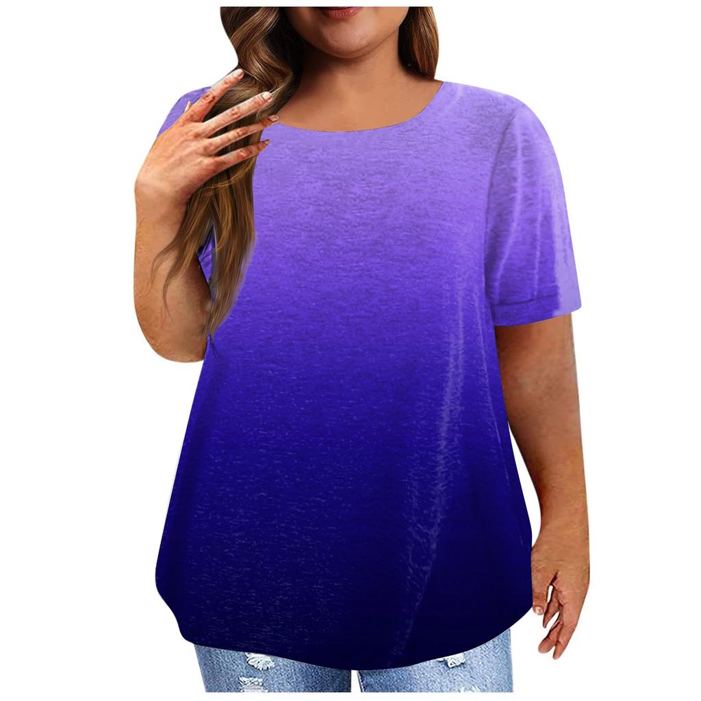 Dámské klasické triko Vintage Gradient skládané s krátkým rukávem Tričko Top Plus Size Pullover Basic Top
