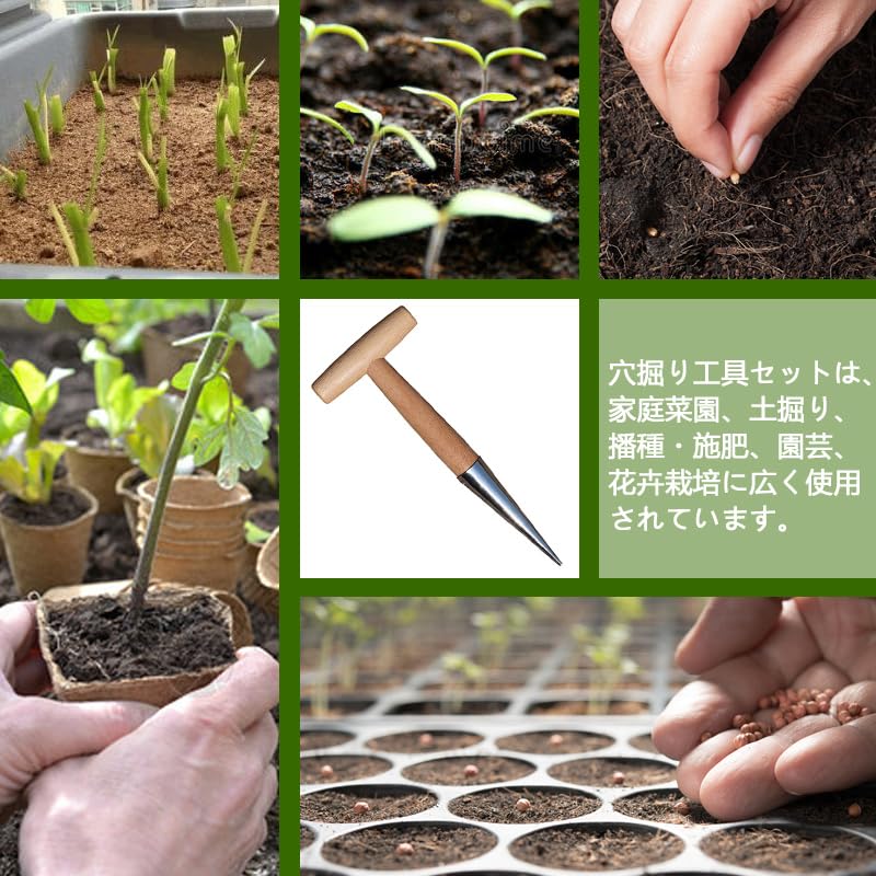 Handheld Hole Digger with Wooden Seedling Hole Hole Soil Digging Home Gardening Tool for and Garden with Wooden Handle and Stainless 1 Piece Handle,