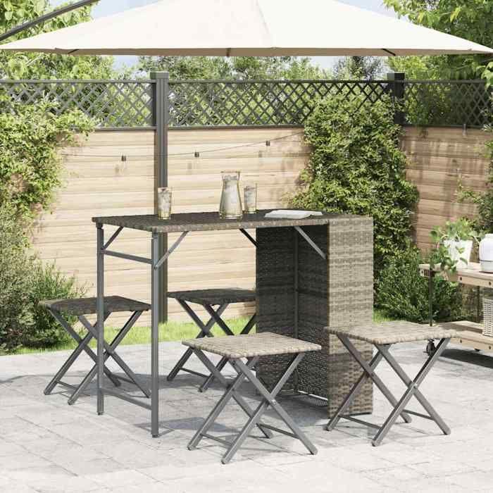 VidaXL Garden Dining Set 5 Pcs Foldable Light Grey Poly Rattan , Outdoor Dining Set, Furniture Set 365948
