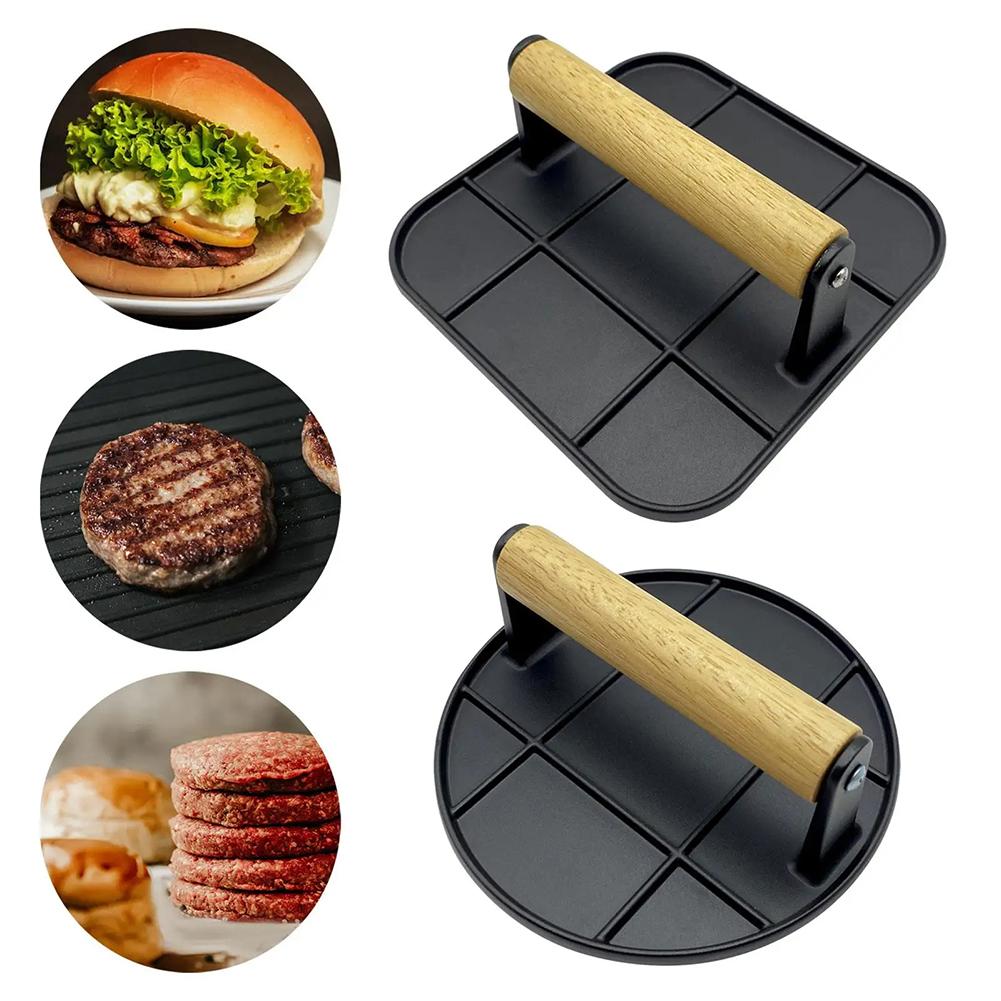 Aluminum Burger Press with Wooden Handle Easy To Clean Professional Hamburger Press Grill Press for BBQ Beef Cooking Grill Steak
