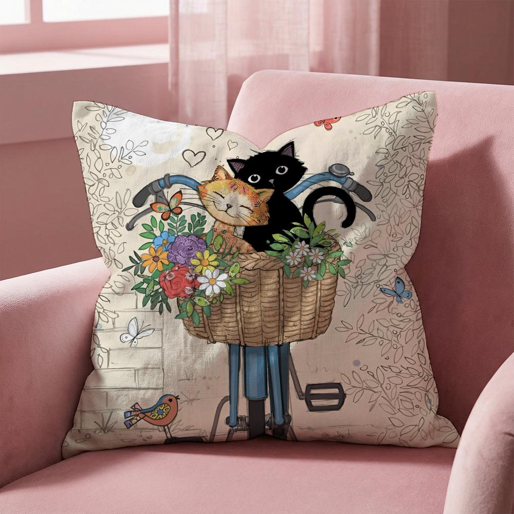Cartoon Little Black Cat Cushion Cover Multi-Scene Pillow Cover for Home & Car - Reversible, Soft & Durable for Daily Use