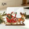 Holiday Party Supplies Christmas Wooden Tissue Holder, Napkin Dispenser with Santa Gingerbread House Elk Table Decor Pattern, Decorative Organizer for