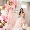 16Pcs/Set Large Bow Kit Giant Pink White Bow with Mini Bows DIY Satin Tulle Bow Wedding Bridal Baby Shower Birthday Party Wall Hanging