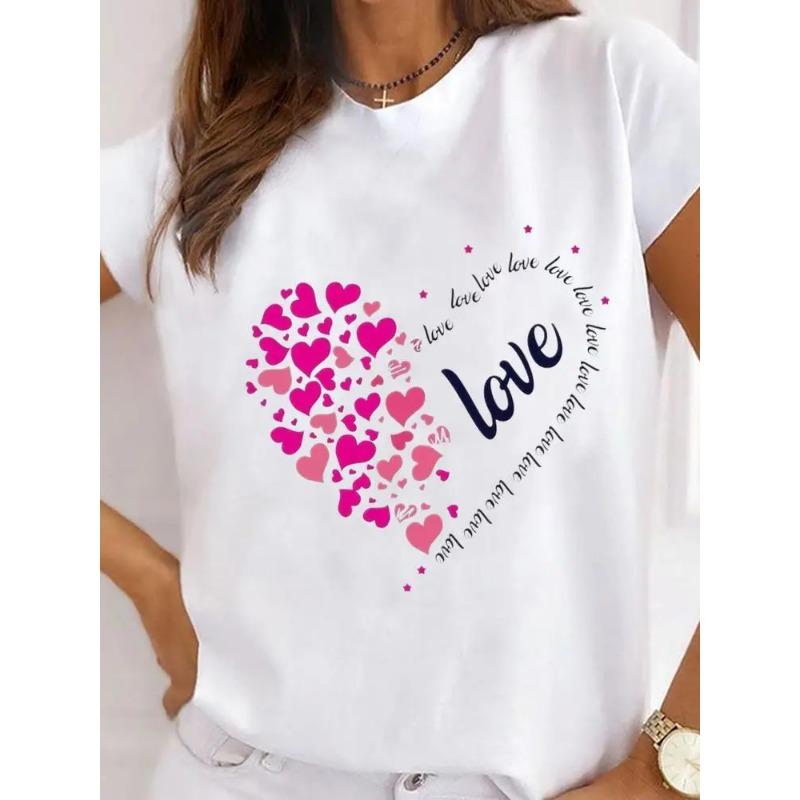 Oneck Tshirt Creative Flower Heart Short Sleeve Tshirt Female Women Clothing Funny Women T Shirt Casual Aesthetic Tshirts