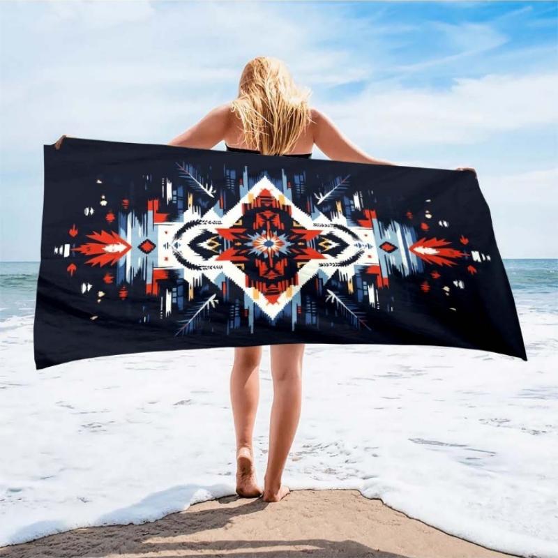 

1pc Tribal Aztec Microfiber Beach Towel & Blanket - Quick-Dry Sand-Free Lightweight Large Bohemian Mandala Design for Poolside W30*H60(CM)