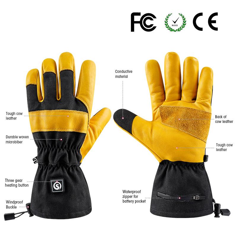 Durable Woven Winter Thermal Battery Rechargeable Custom Conductive Thread Leather Working Gloves Heated Work Gloves Ski Gloves S