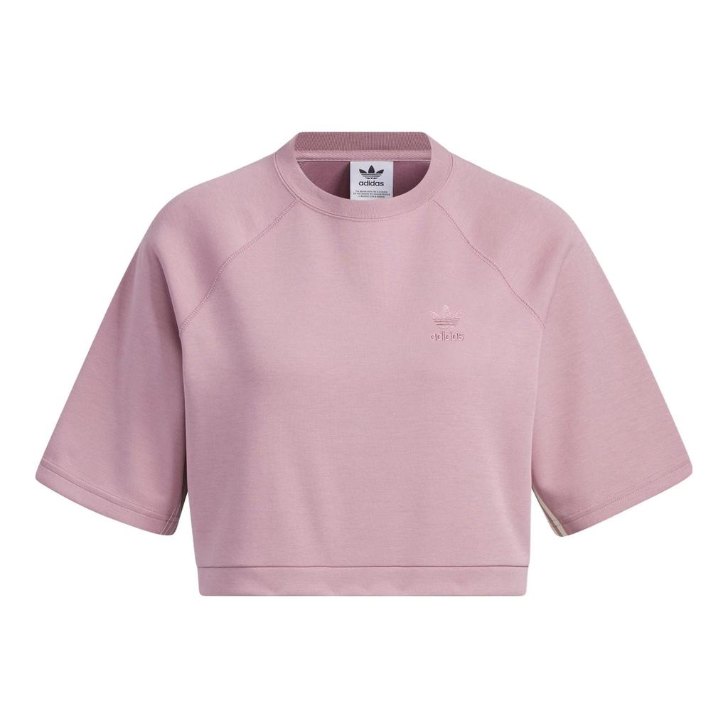 Adidas Originals Trefoil Toc Graphic Tee Striped Colorblock Crop Round Neck Sports Tee Women Tops Magic-Purple Pink IN1007