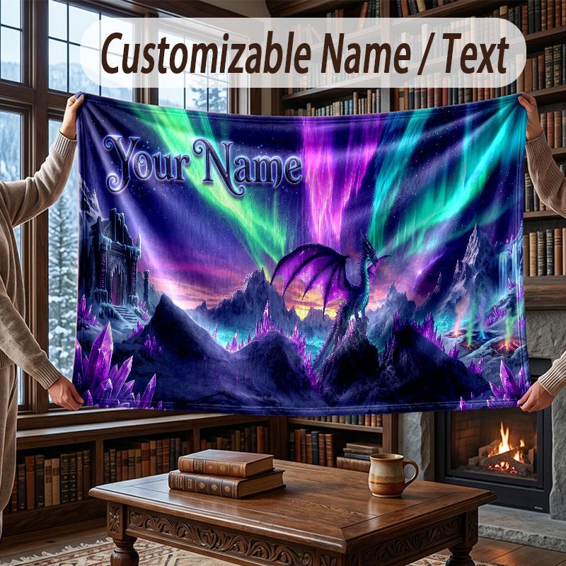 Dragon Theme Throw Blanket Custom Name Text Personalized Blanket Soft Cozy Blanket for Home Sofa Bed