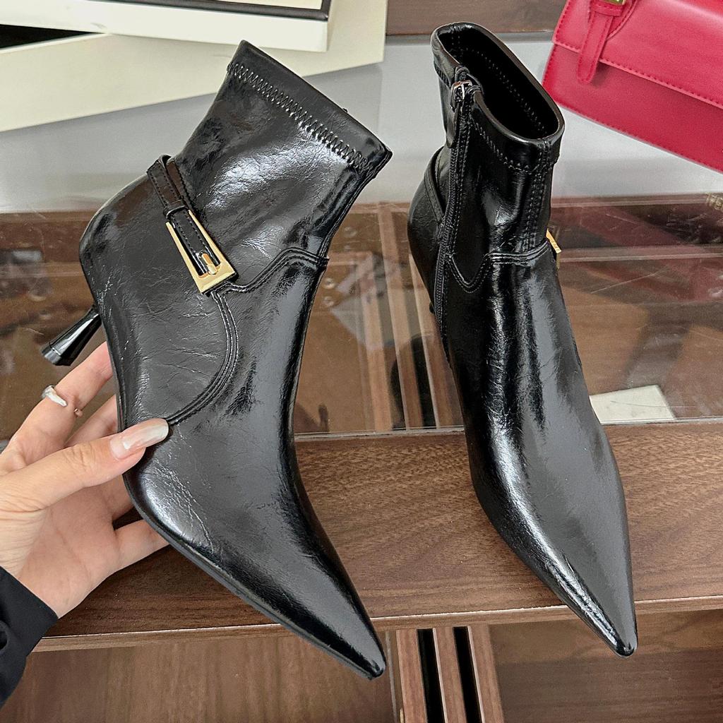 Pointed Martin Boots European and American Short Boots Women's Autumn and Winter Versatile Women's Boots Fashion Thin Heels Thin Boots Niche Design H