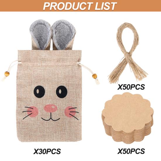 Easter Bunny Bags, Easter Burlap Gift Bags with Gift Tags Hemp Rope,