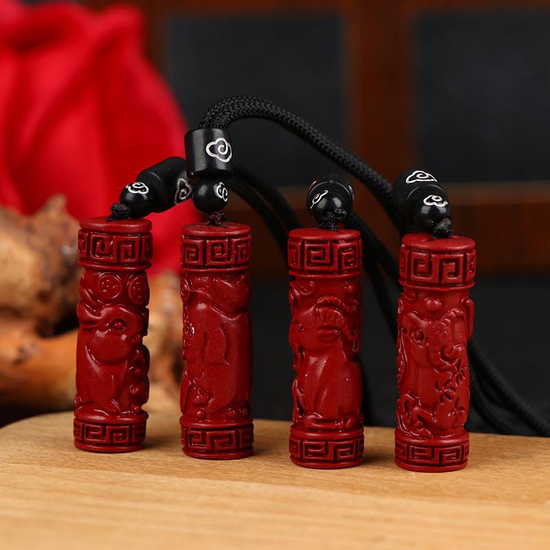 Luxuriöser roter Zinnober Anhänger Chinesisches Tierkreiszeichen Herzsutra Halskette Echter Naturschmuck Damen Accessoires Energie Geschenke