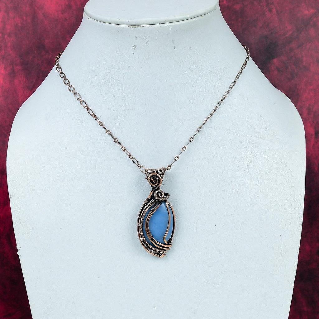 Angelite Gemstone Pendant Copper Wire Wrapped Handmade Pendant Designer Jewelry