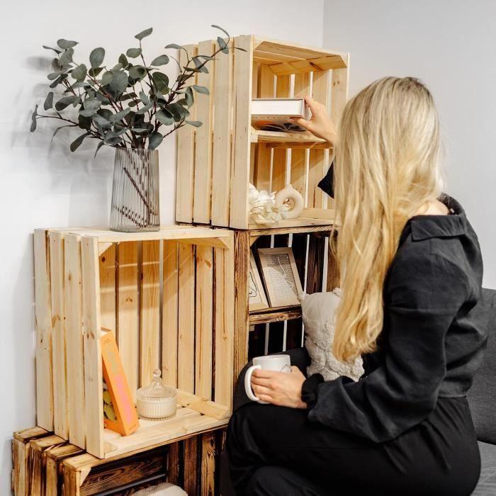 Caisse en Bois Naturel - CREATIVE DECO - 50 x 40 x 30 cm - Caisse Rangement Bois - Caisse en Bois Vintage