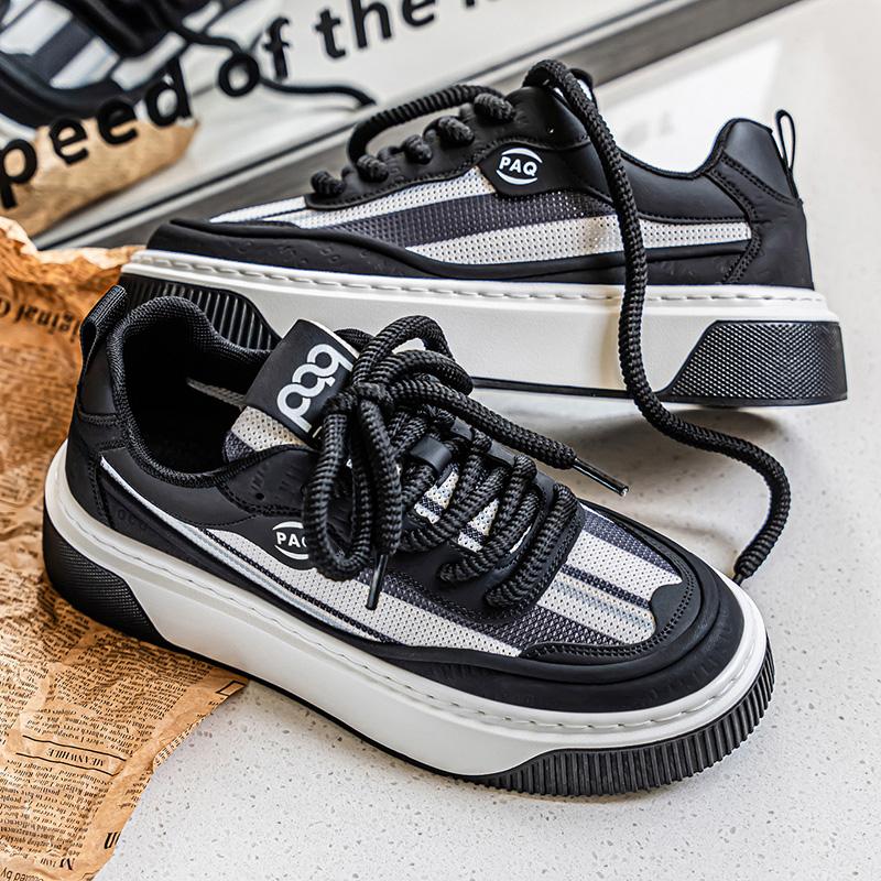 Sneakers Casual Mens Designer Soft Sole Board Shoes Fashion Leather Fabric Breathable Height Increased Flat Platform Board Shoe