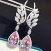 BELLA BOX Luxury Pink Cubic Zirconia Dangle Earrings For Women Engagement Wedding Gorgeous Lady's Ear Accessories Aesthetic Jewelry