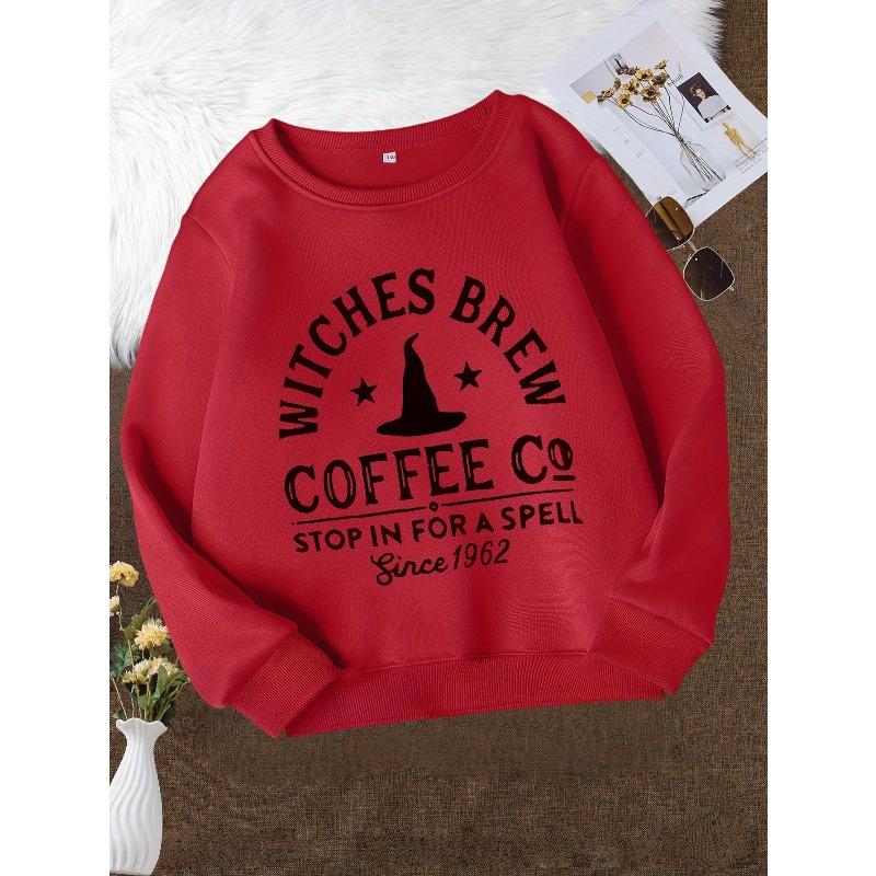 Girls' Witchy Coffee Shop Graphic Sweatshirt - with Witch Hat & Coffee Cup Print, "Witches Brew Coffee Co" Design,