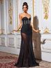 Strapless Rhinestone Mesh Bandage Evening Dress