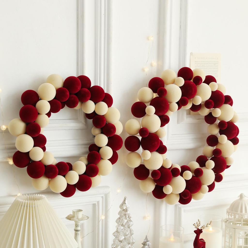 Colorful Flocked Christmas Ball Wreath for Tree, Wall, or Door Decoration