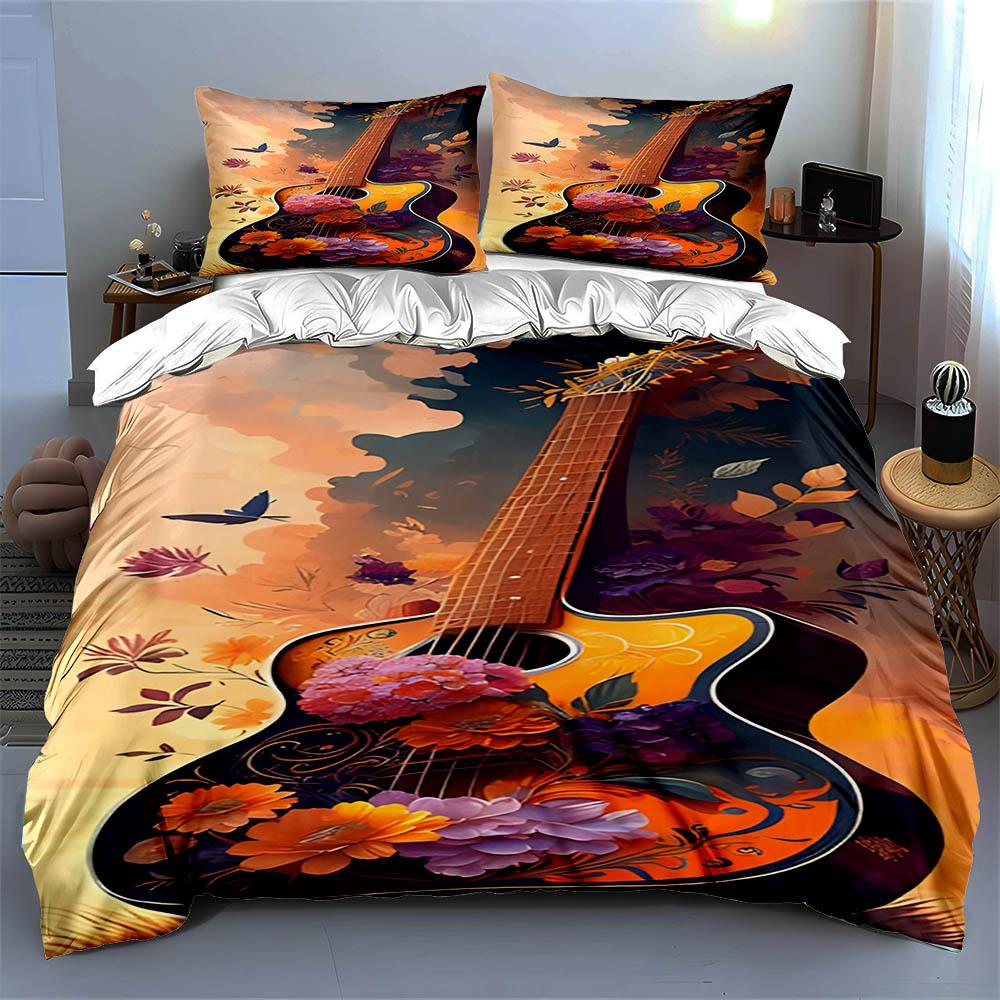 Floral guitar artwork. Bedding Duvet cover sets Duvet covers Pillowcases gifts (1 * Duvet Cover 2 * Pillowcases, without duvet insert)
