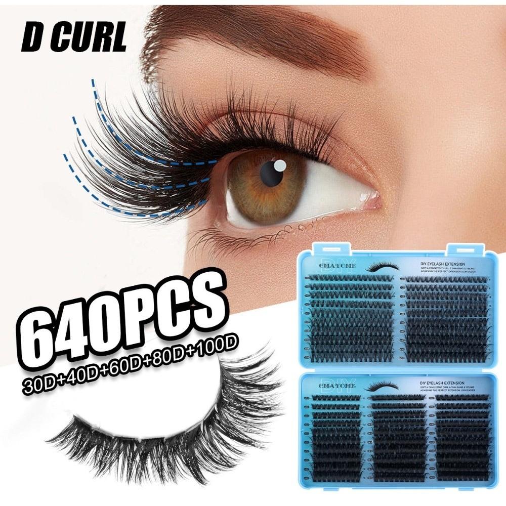 640Pcs 8-16mm Length False Eyelashes Wispy Style 3D Faux Mink Lash Eye Makeup Tools  Cat Eye Look