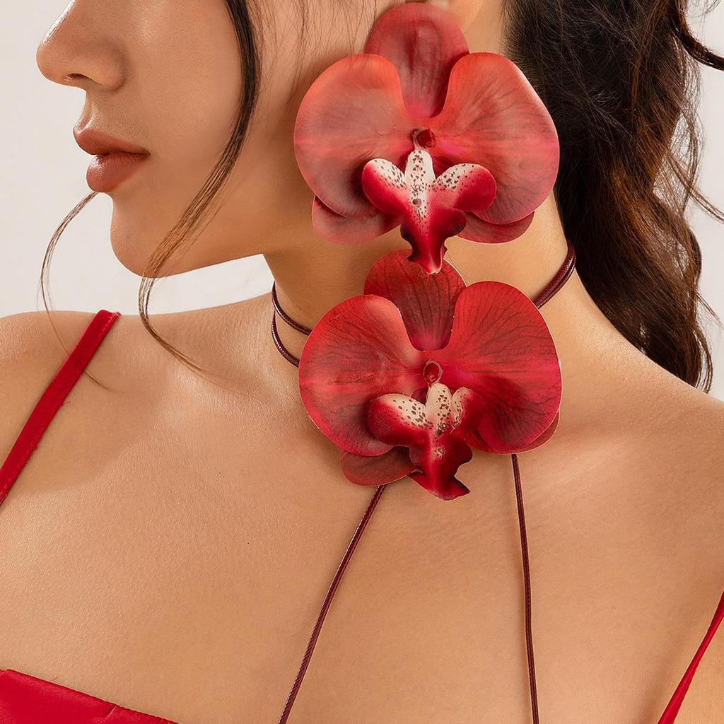 Phalaenopsis Flower Choker Necklace - Elegant Long Statement Jewelry for Women