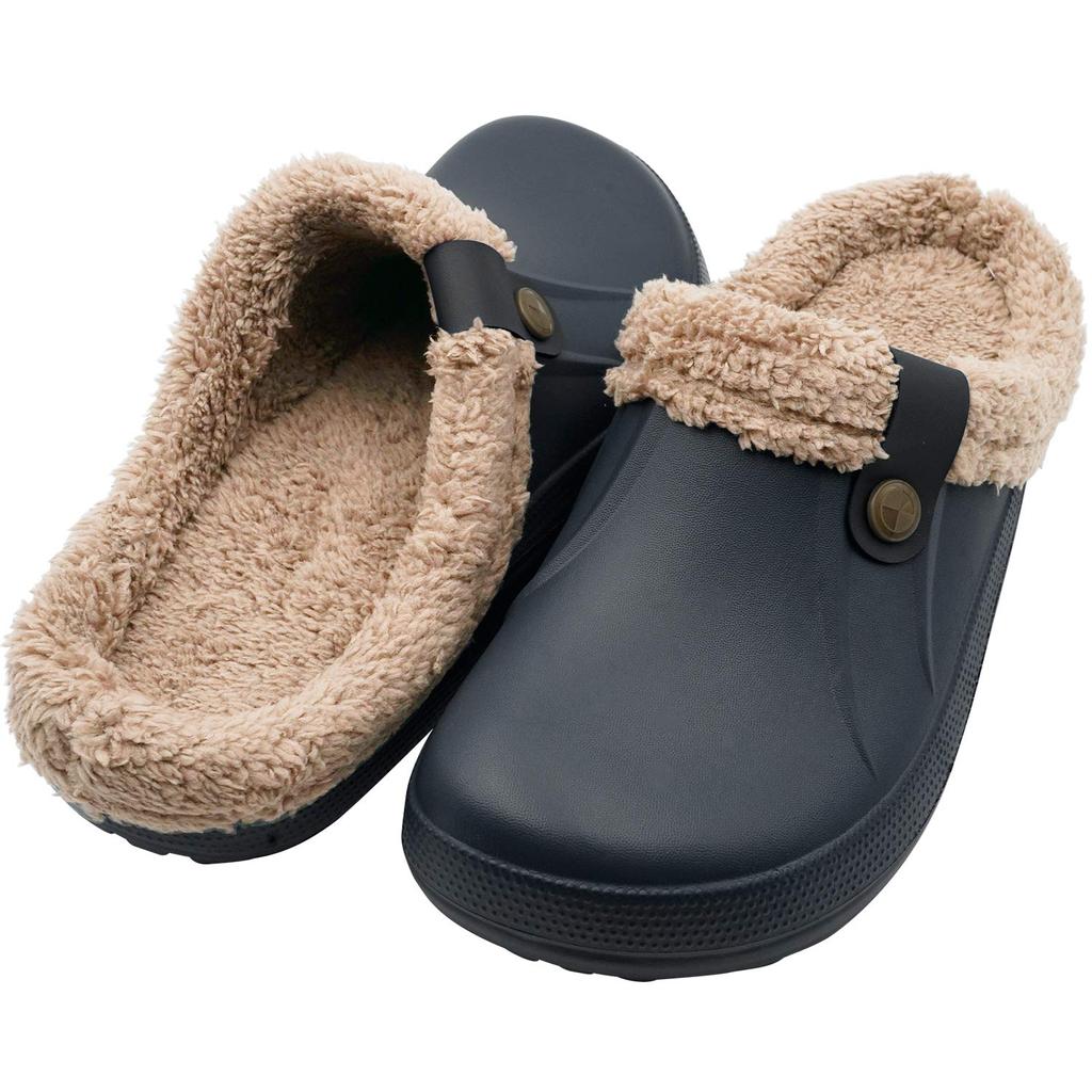 Fashion Comwarm Fur Men Clogs Slippers Winter Outdoor Plush Lined Slippers Waterproof Fur Garden Clogs Shoes Warm Fluffy House Slippers