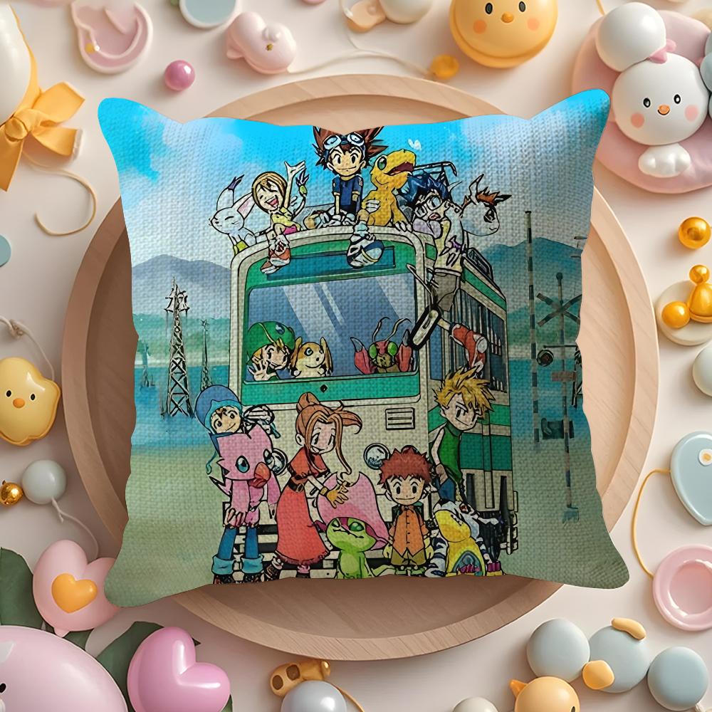 Cartoon D-Digimon Anime Pillow Case Pattern Printed Pillowcase for Living Room Sofa Cushion Cover & Bedroom Decor