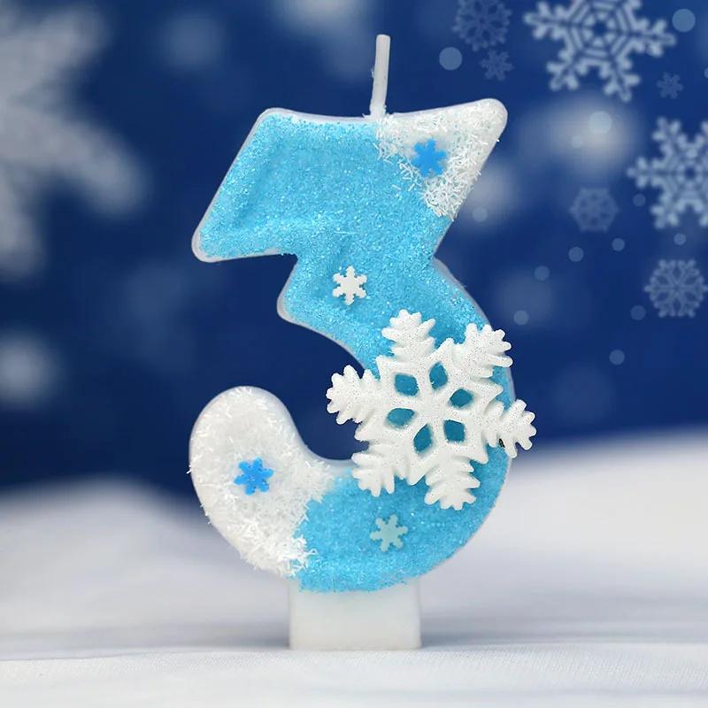 0-9 Numbers Snowflake Birthday Candles, Blue Glitter Style, Children's Girls' Birthday Party, Cake Decoration Candles