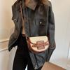 Semi-round Portable Retro Saddle Bag Women's Fashion Contrasting Color Niche Design Splicing Commuter Shoulder Messenger Bag
