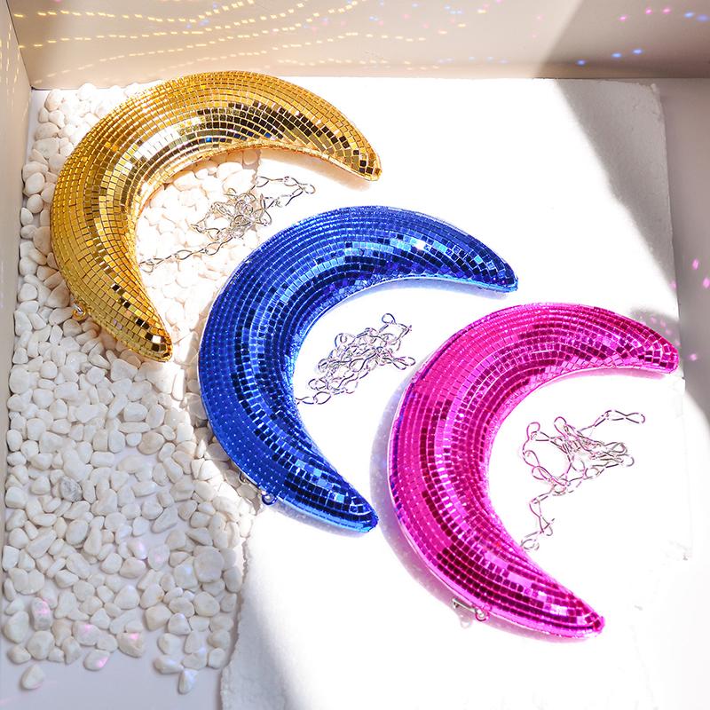 Decorazione Pendente a Forma di Luna Palla da Discoteca Appesa Glitter Vetro Palla a Specchio Riflettente Ciondolo Luna Decorazione Bar Festa di Matrimonio
